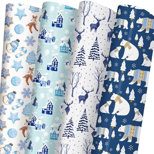  Papel de Envolver Azul Navidad para Niños Adultos - Bosque de Invierno y Azul Navidad