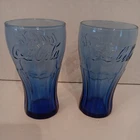 2 Vintage Cobalt Blue Coca-Cola Glasses.6" Mint Condition.