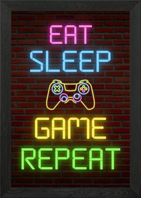 Eat Sleep Game Repeat Framed Wall Art Poster Canvas Print Picture