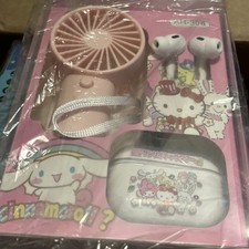 Hello Kitty Wireless Bluetooth Earbuds Earphones, Charging Case, Cable Fan
