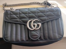Gucci Marmont Small Black Leather Crossbody with Silver Hardware, preowned, Auth