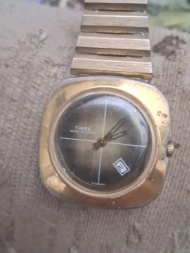 Vintage Timex Marlin Hand Wind Date Watch Two Tone Brown Dial Runs