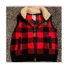 Carter's 9 Months Red/Black Plaid Fleece Full Zip Sleeveless Vest