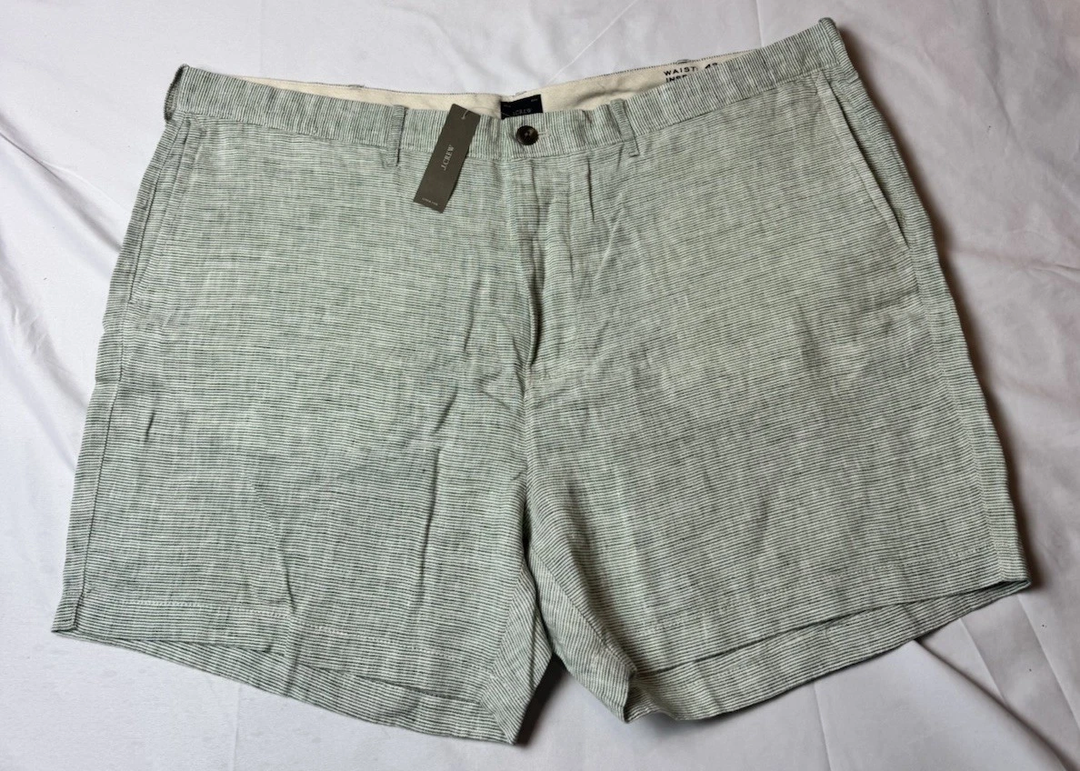 J Crew Lightweight Durable Linen Shorts Green NEW Men's 42" W 5" Ins. NWT