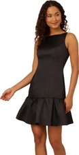 Adrianna Papell  Mikado Flounce Hem Mini Dress sz 8 Bow Back Black LBD $195