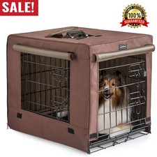 Dog Crate Indoor Puppy/Cats W/ Cover Double-Doors Tray Collapsible Metal Contour