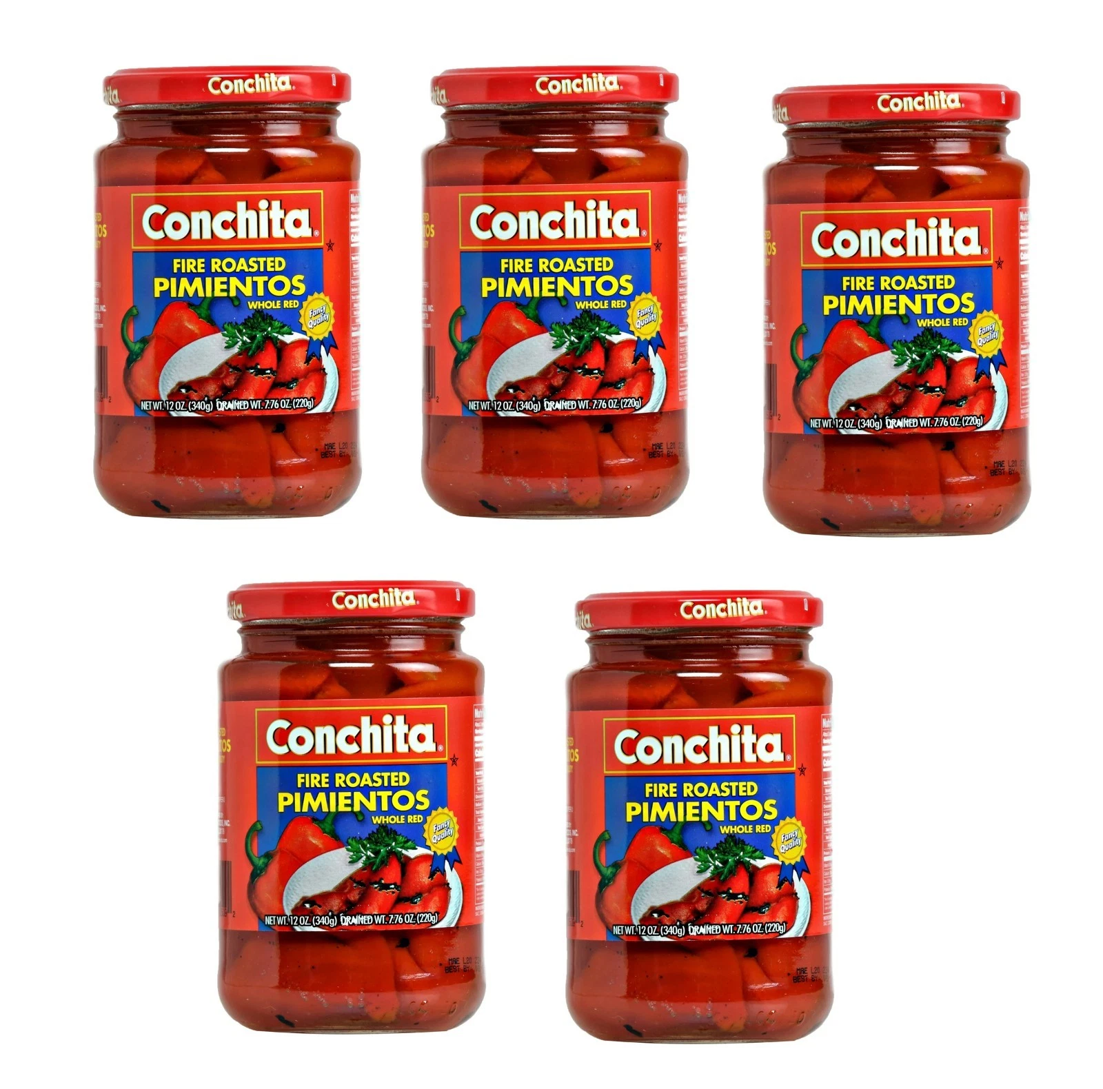 5 Pack Conchita Foods Fire Roasted Pimientos Whole Red Peppers 12 oz Glass Jars