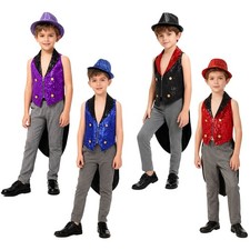 Boys Set Party Outfit Uniform Costume Lapel V Neck Festival Tailcoat Holiday