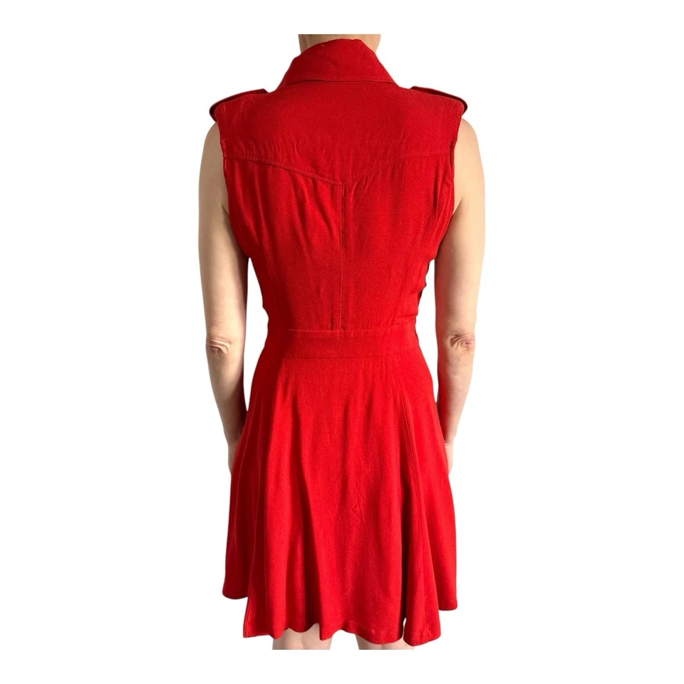 Karl Lagerfield Size FR 34 IT 38 XS Orange Red Crepe Sleeveless Moto Style Dress - image 2 of 4