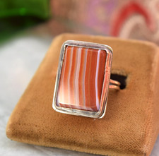 Vintage Sterling Orange Red White Banded Agate Ring sz