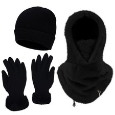 4 Pcs Ski Fleece Balaclava and Hat for Women Men Touchscreen Gloves Winter Wi...