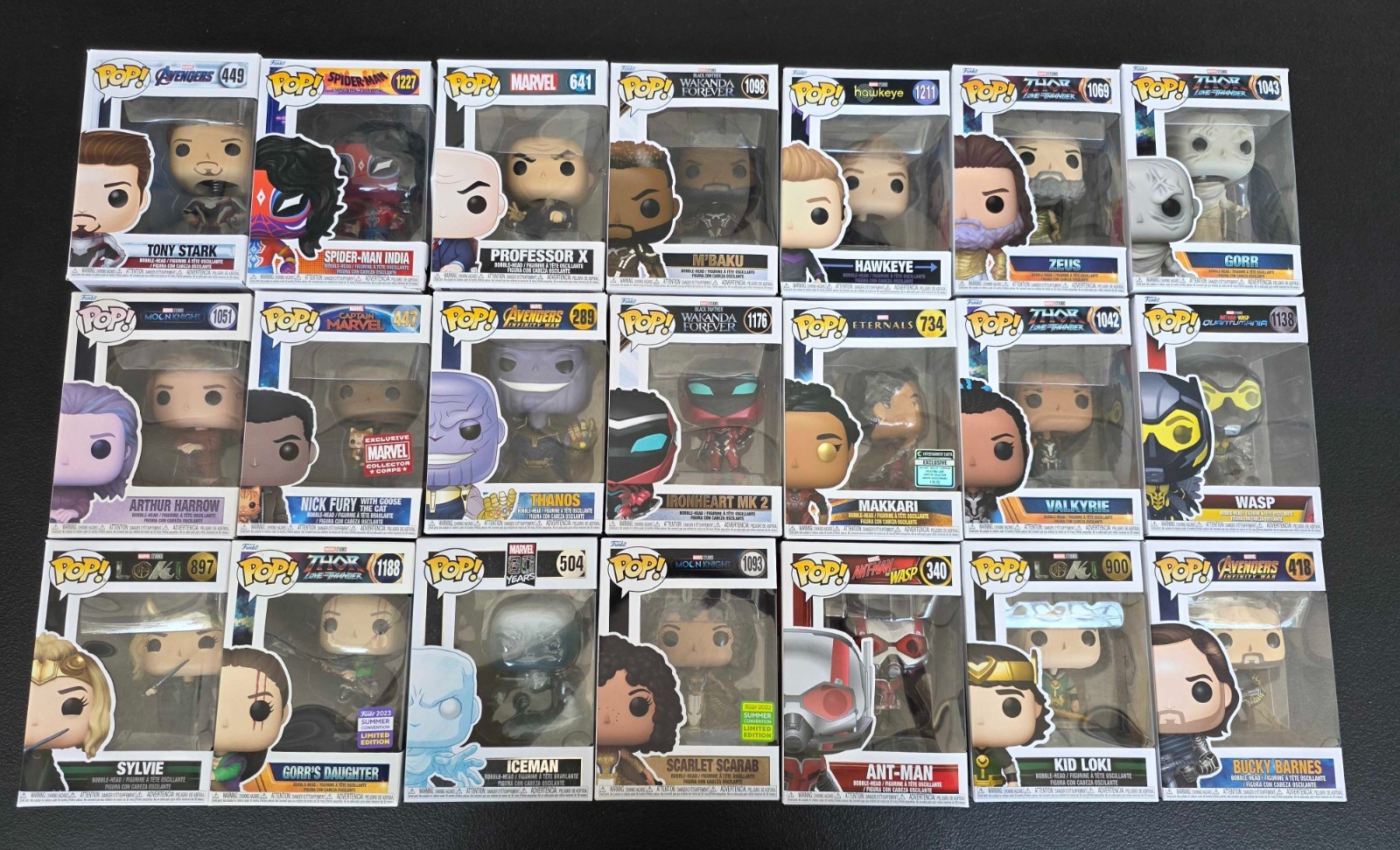 Funko Pop Marvel Lot of 21 Loki Thor Hawkeye Black Panther Moon Knight SpiderMan