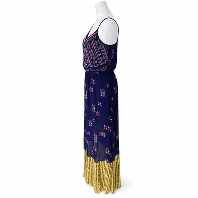 XHILARATION Maxi Dress Boho Cutout Navy Blue Print Women Medium Summer Flowy