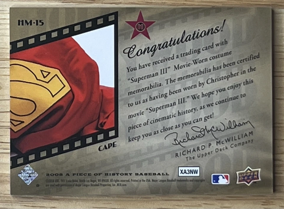 2008 UD A Piece Of Hollywood Cape Relic Superman III 1983 Christopher Reeves - Image 2 of 2