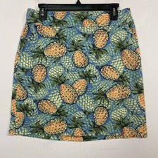 Talbots Women's Blue Green Pineapple Cotton Stretch Skirt Size 8 Petite