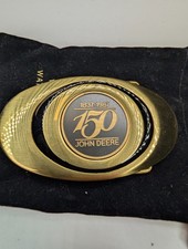 1987 John Deere 150th Anniversary Belt Buckle Waterloo Works  Pouch Brass 0956