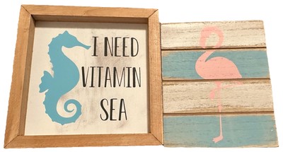 (2)Coastal Beach Box Signs Seahorse/Flamingo + Get 1 Matching Sign Or Beads Free
