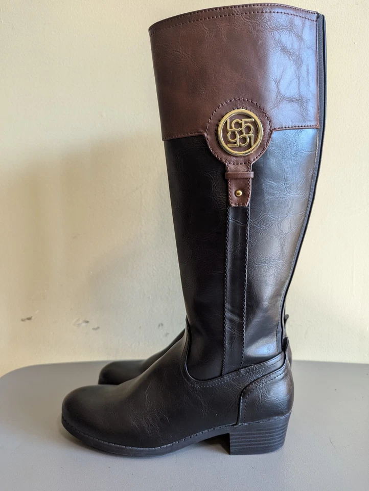 Botas Tilia LIZ CLAIBORNE Mujer Talla 7 Cuero Negro/Marrón, Cremalleras Laterales. Foto 3 de 4