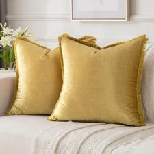 Gold Velvet Decorative Throw Pillow Covers 18x18 Set of 2,Soft Cozy Edge with...