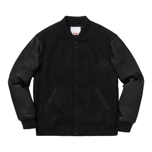 Herren New Motion Style Logo Full Snap schwarz Wolle & Leder Unisex College Jacke - Bild 2 von 5