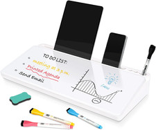 Glass Desk Whiteboard Small Dry Erase Board Desktop White Board with Storage Dra