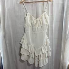 Coquette Forever 21 Ivory Tiered Ruffle Cutout Back Mini Dress Spaghetti Strap M