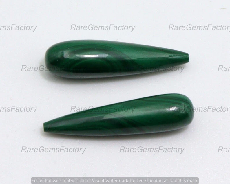 Par de piedras preciosas sueltas con forma de gotas de cabujón de malaquita calidad AAA Foto 4 de 4