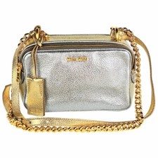 Miu Miu Metallic Leather Camera Crossbody Shoulder Bag Silver Gold Pristine