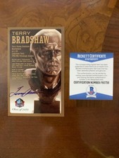 Terry Bradshaw signed Pro Football HOF Bronze Bust postcard /150 Beckett