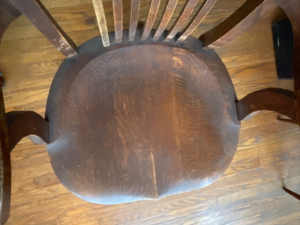 Antigua silla de oficina giratoria de madera con brazos Brooklyn Chair Company etiqueta Foto 3 de 4