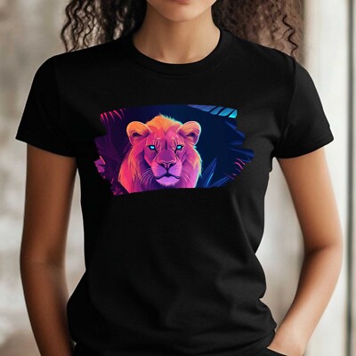 Frauen T-Shirt Neon Löwe Motiv Baumwolle Größe S bis 3XL