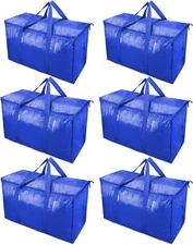 6 Pack Extra Large Moving Bags with Zippers & Carrying Handles, Heavy-Duty Stora