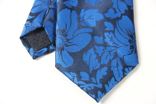 Cravatta uomo classica floreale blu nero jacquard seta cravatta fazzoletto set gemelli - Foto 6 di 7
