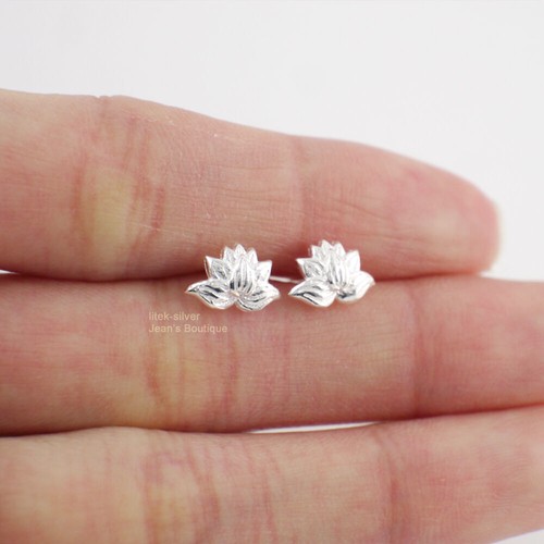 925 Sterling Silver Tiny Lotus Flower Yoga Namaste Zen Stud Earrings Women A1323 - Picture 3 of 6