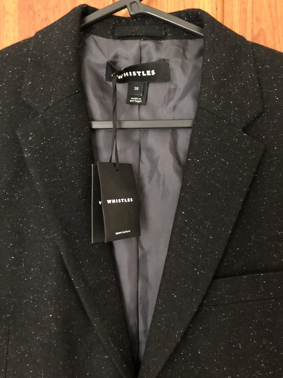 Whistles Wool Silk Blend Black Speckled Jacket Blazer Italian Fabric Size 38 NEW