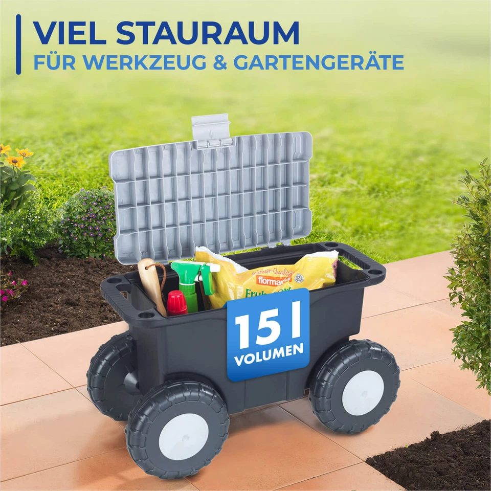 MAXIMEX GARTEN HOBBY WAGEN XXL Sitz Fläche Helfer schont Rücken Stauraum rollbar - Bild 4 von 4