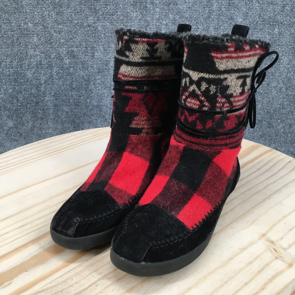 Madden Girl Winter Boots Womens 7.5 Jackmen Multicolor Faux Fux Pull On Plaid - Image 3 of 4