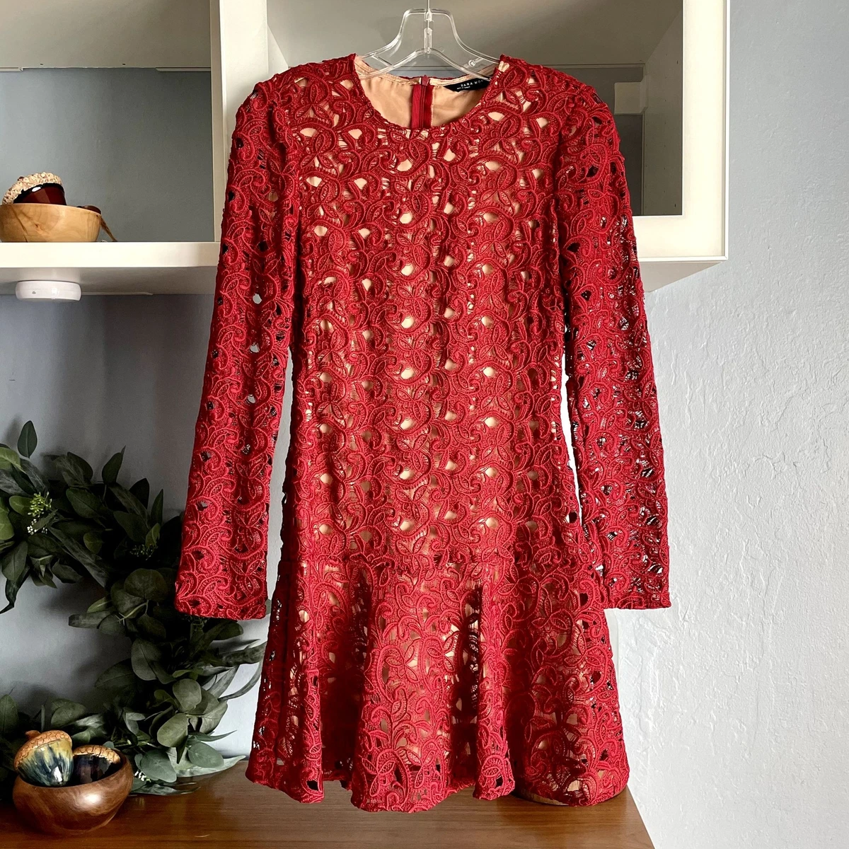 Zara red lace clearance dress