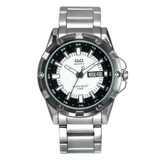 Q Q by Citizen A150J401Y Men's Silver Tone Day/Date White/Black Dial Watch