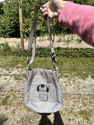 Makowsky Grey Pebble Leather Medium Cross Body Messenger Shoulder Bag  Purse