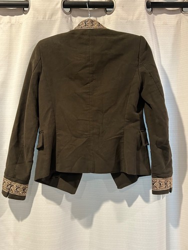 Women s ZARA Olive Green Blazer with Gold Trim Mandarin Collar Size Medium - Picture 6 of 6