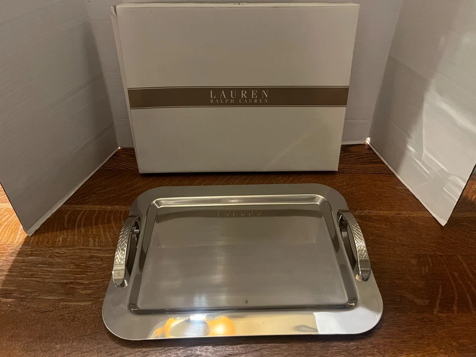 New Ralph Lauren Equestrian Braid Bar Tray 17" Stainless Steel NIB - Image 2 of 4