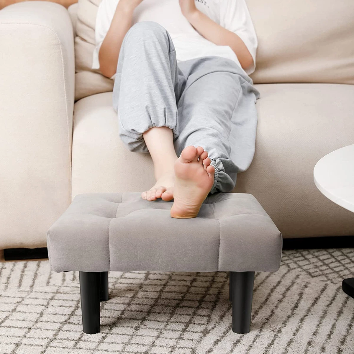 Small Footstool Ottoman Velvet Wooden Foot Stool Ottoman with
