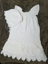 Handmade Crochet Christening Gown and Bonnet Set