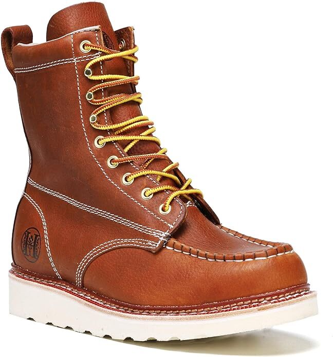 Bota de trabajo de 8" transpirable antideslizante de cuero EH clásico elegante punta suave para hombre