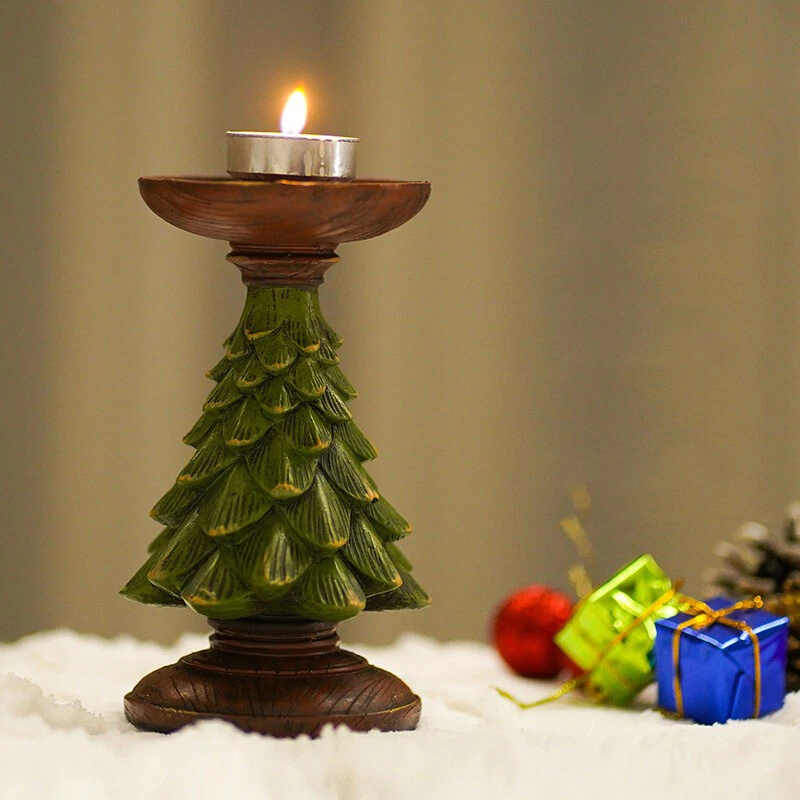 Vintage Christmas Tree Candle Holder Set Home Decoration Resin Candle Sticks - Image 4 of 4