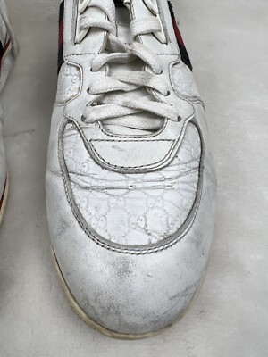 Gucci Micro Guccissima 233334 Men's White Leather Web Low Top