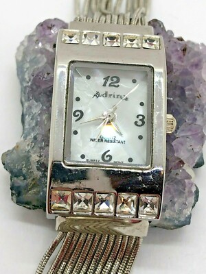 Adrina 1498 Silver Tone Rhinestone Mother of Pearl Watch 6.75'' Band - Untested