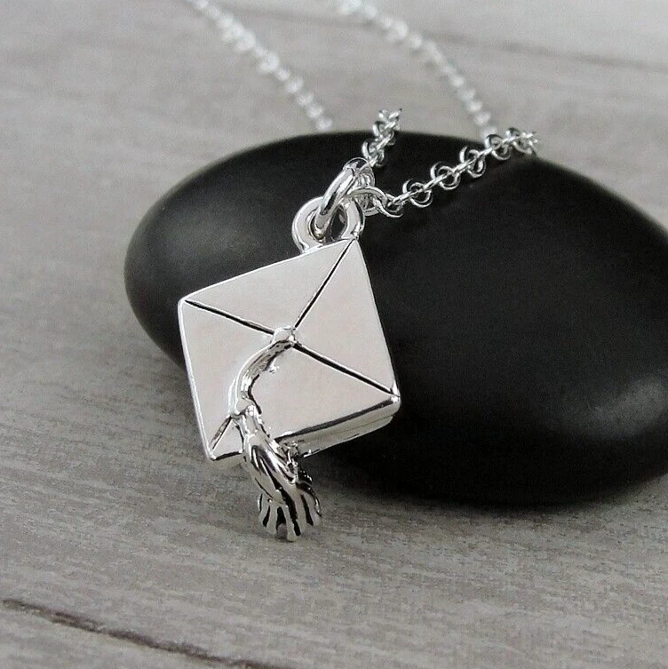 Silver Graduation Cap Necklace 3D Grad Cap Charm Graduation Necklace Gift
