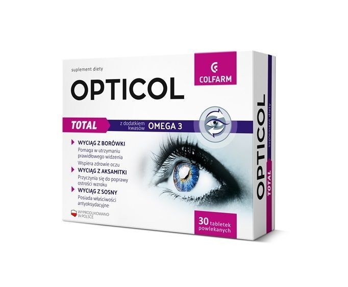 Polskie Suplementy Colfarm Opticol 30 Tab Blueberry Extract Zinc Riboflavin Improve Visual Acuity - Image 2